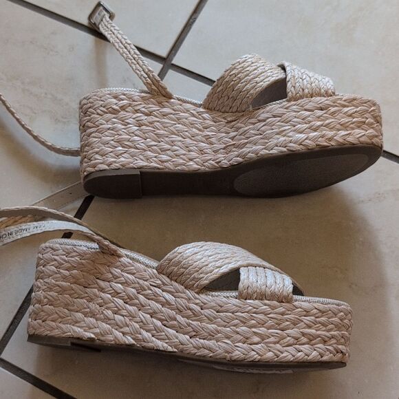 SOLD NEW Steven New York Ramey Raffia Platform Sandal Cream White Size 7.5 - Picture 8 of 12